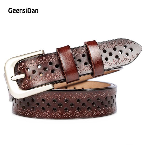 

geersidan 2019 hollow women cowskin belt fashion spring summer breathable genuine leather belt for women ladies decoration strap, Black;brown