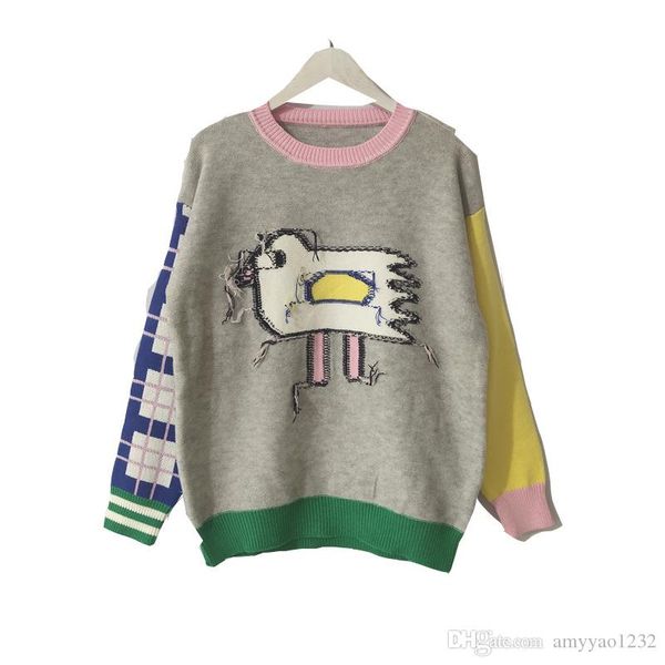 

715 2019 осень бренд же стиль кинц пуловер серый круглый вырез высокое качество свитер женская одежда роскошь цянь, White;black