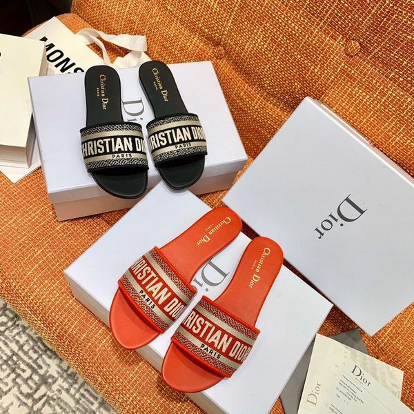 

MULTICOLOR DWAY MULE IN EMBROIDERED COTTON SLIDE Designer Women Flat Sandals Fashion Womens Slipper Women Slides Top Quality Sandals