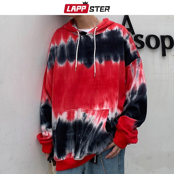 

lappster men japanese streetwear hooded hoodies 2019 autumn hip hop harajuku sweatshirt tie dye oversize korean fashions hoodies, Black