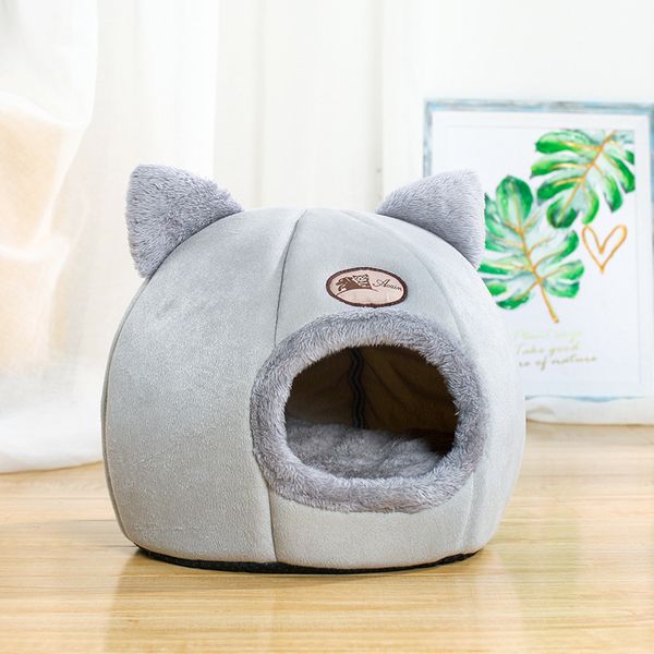 

cat head shape cat kennel semi-closed warm kennel winter plus velvet deep sleep pet nest small mat house