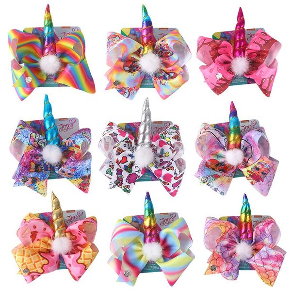 

8 inch hair bow jojo bows with clip for baby children girls large satr heart unicorn mermaid hairpin barrettes, Slivery;white