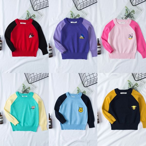 

2019 autumn children's round collar color matching sweater baby knitted cardigan thin men's and women's children's sweat, Blue