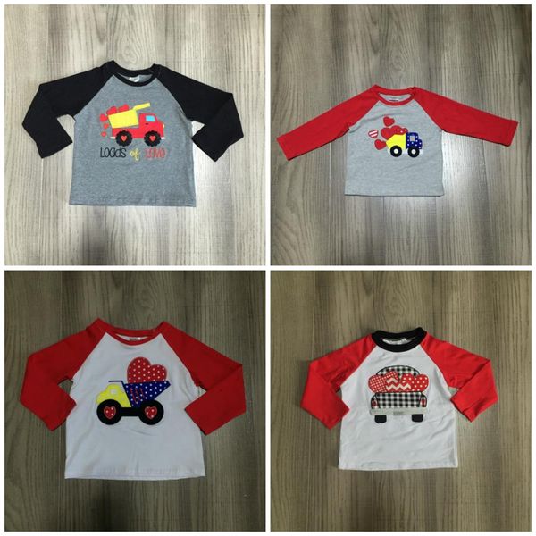 

spring valentine's day baby boy's truck digger love heart shape cotton boutique t-shirt reglans childen clothes long sleeve, White