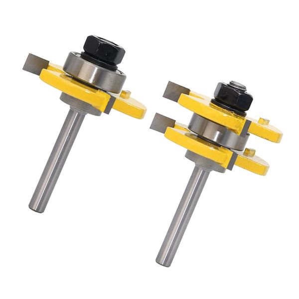 

2pieces tongue and groove router bit, grooving router bit, 3 teeth t shape, 1/4'''' shank wood milling saw cutter new wo