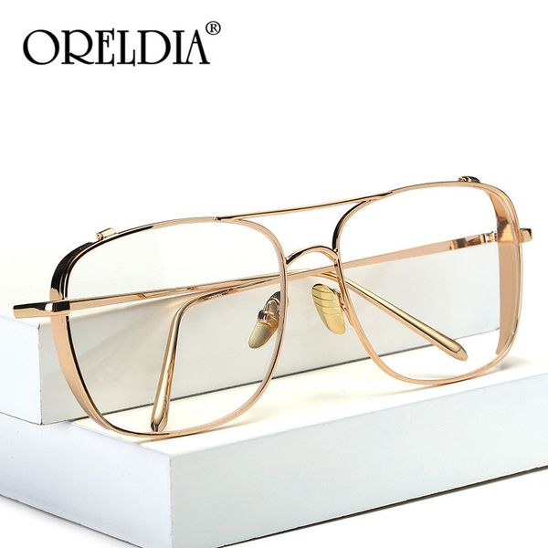 

2020 new oversized metal glasses frame women fashion gold silver frames clear flat mirror optical computer glasses, Black