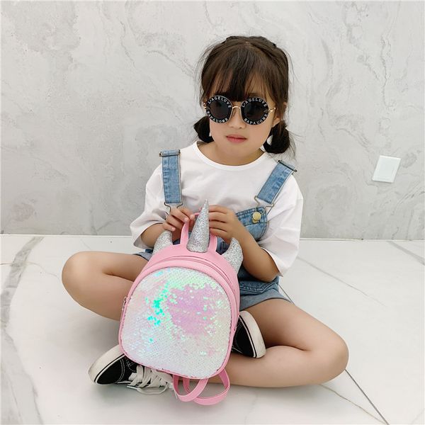 

new style gradient color sequin backpack cartoon unicorn children's school bags parent and child travel students pu backpack