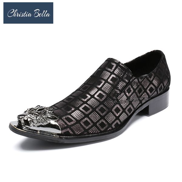 

wedding party loafers fashion men dress shoes men's flat plus size 47 sliver metal toe luxury leather men nightclub party shoes, Black