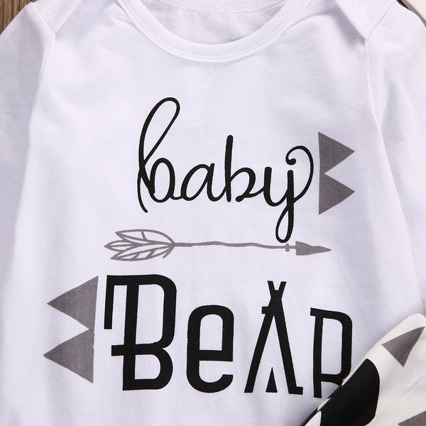 

2019 new baby black bear 3pcs newborn baby girls boy long sleeve romper+pants +hat outfits clothes set, White