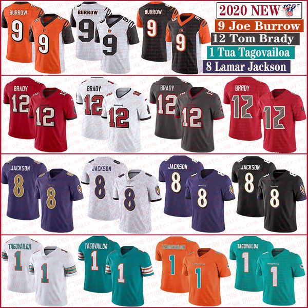 

12 tom brady buccaneer miami dolphin 1 tua tagovailoa cincinnati bengal 9 joe burrow baltimore raven 8 lamar jackson jerseys, Black;red