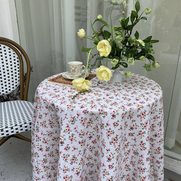 

ins retro small fresh flowers cotton and linen floral tablecloth cover student desk table cloth pose wall picnic cloth
