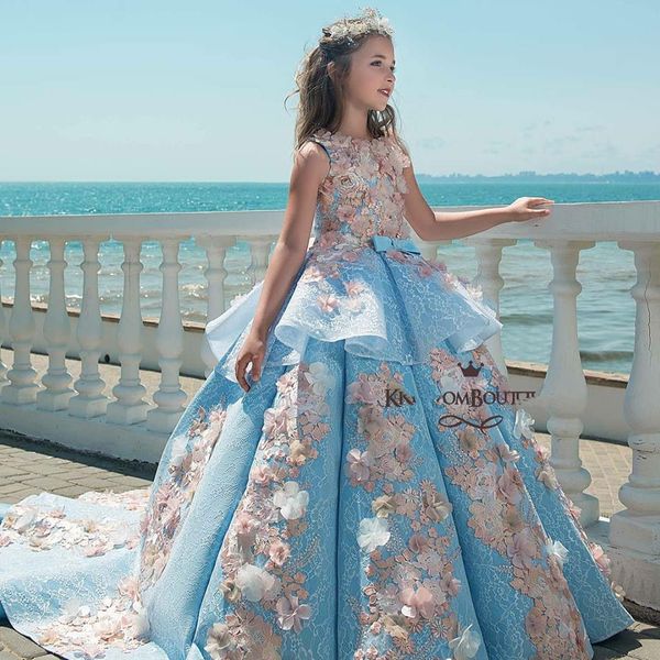 

2019 новое прибытие девушки цветка платья для свадьбы vestidos de noche принцесса бальное платье дети девушки платья девушки конкурс платья, White;blue