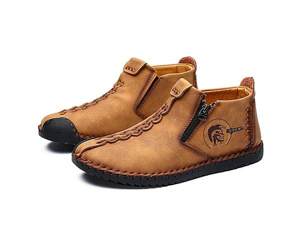 

men casual shoes split pu leather snow super comfort ankle fur men flat shoes snow 38-48, Black