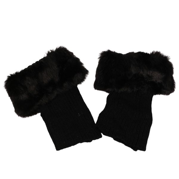 

womens autumn winter warm crochet knit fur trim leg warmers cuffs ers boot socks 9color knitted boot cuffs fur accessories, Black;white