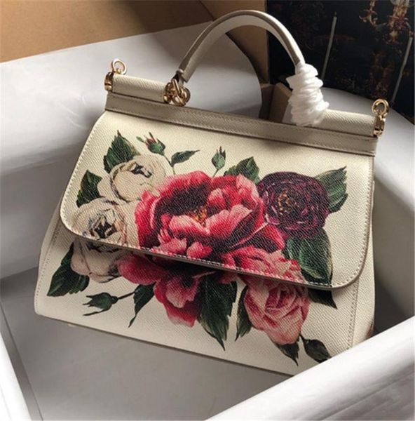 

2019 new fashion lattice palmprint simplicity style all flowers bloom printing single shoulder tote messenger bag layer cowhide leopard