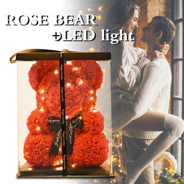 

2019 creative 40cm rose bear red pink wedding eternal flower with ribbon decoration gift for valentine's day new year