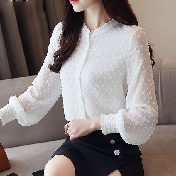 

designer women blouse 2019 new arrived women shirt sweet female collar wave point long sleeved suntan korean style ol blusa 0974 30, White