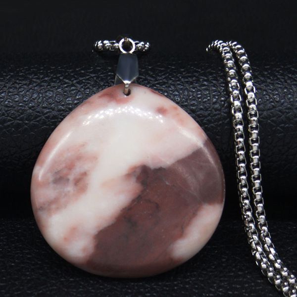 

2020 stainless steel big necklaces women accessories silver color natural stone necklace women jewelry collares grandes n20326
