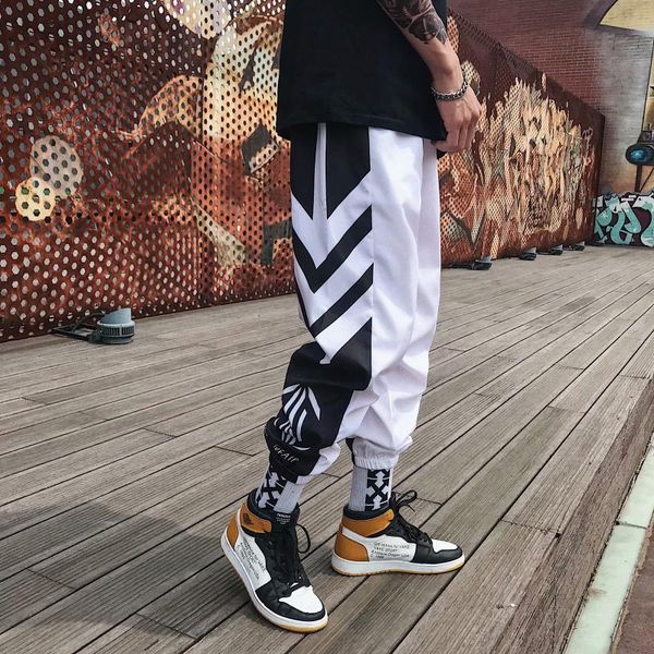 

loldeal sweatpants men plus size casual black white stripe printed fashion men pants hip hop pants harem trousers