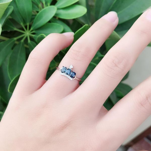 

vintage gemstone crown ring natural blue sapphire silver crown ring solid 925 sterling silver sapphire king's, Golden;silver