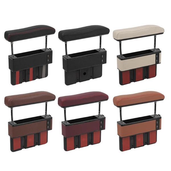 

universal car seat gap storage box injection molding leather process plastic holder with 4 usb ports+liftable armrest
