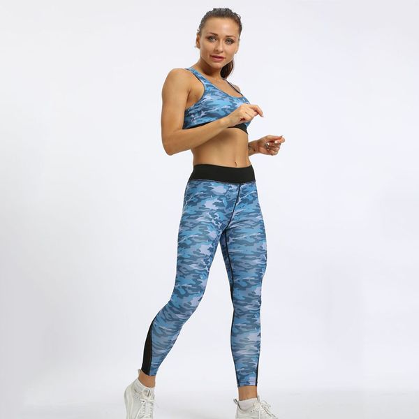 

новый 2 шт набор женщин йога костюм печатный с бедра высокой талией спортивные леггинсы костюм для женщин спорт набор женщин