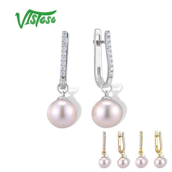 

vistoso pure 14k 585 yellow/white/rose gold earrings for women sparkling diamond fresh water pearl unique trendy fine jewelry cj191203, Golden