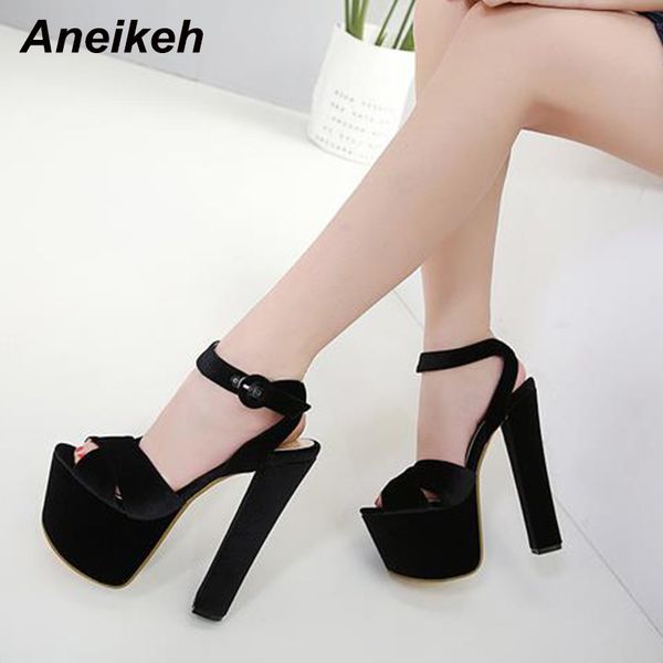 

aneikeh summer 17cm ultra heels gladiator sandals fashion high heels shoes for women high with buckle platform sandals, Black