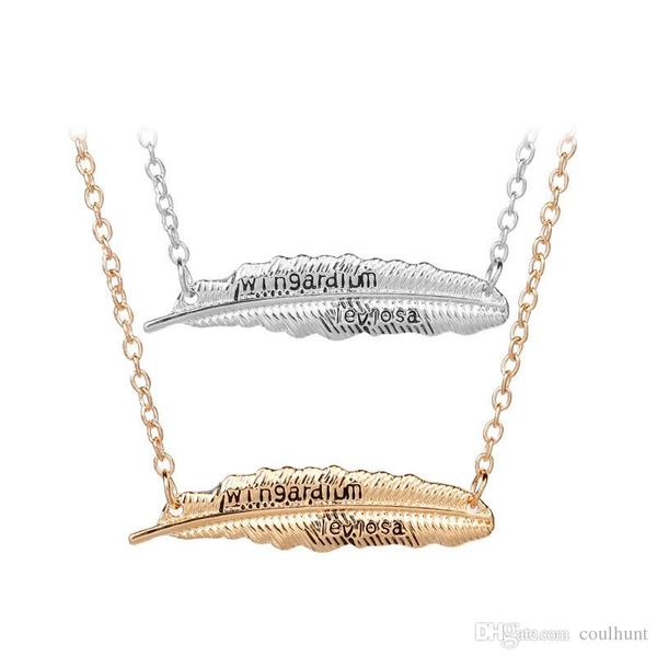 

harry book letter wingardium leviosa pendant necklace silver gold lvitating spell feather pendants for women men potter jewelry dros ship
