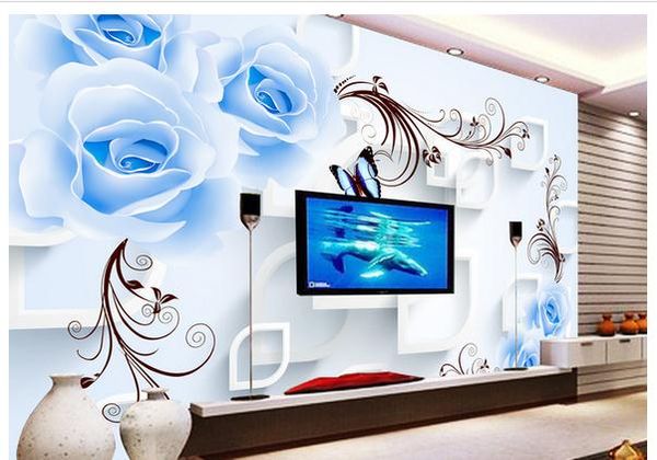 

голубая роза вайн 3d стерео тв фон стены обои home decor дизайнеры