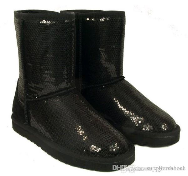 

australia classic short sparkles snow boots lady handmade glitter sequins decoration plush winter women's boots low price43, Black