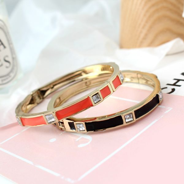 

fashion brand women bracelets & bangles open cuff design enamel crystal bangle luxury gold jewelry for women girl party, Black