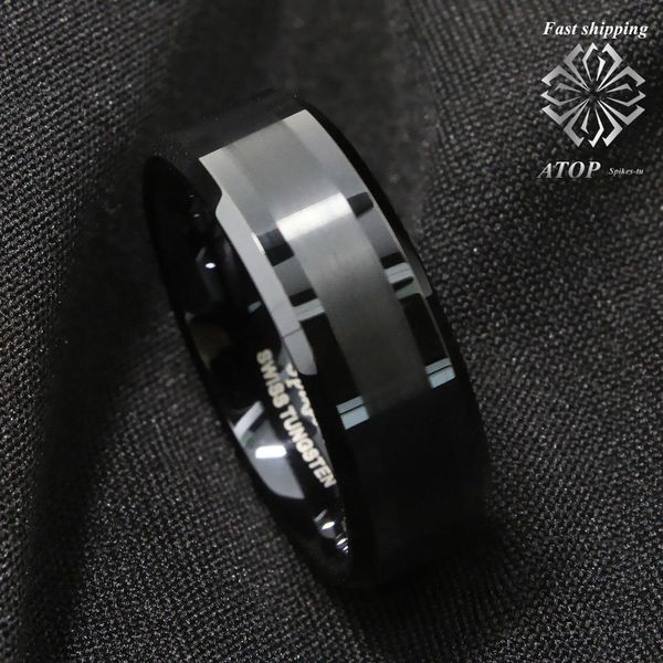 

8mm abrushed center black tungsten carbide ring wedding band mens jewelry, Silver