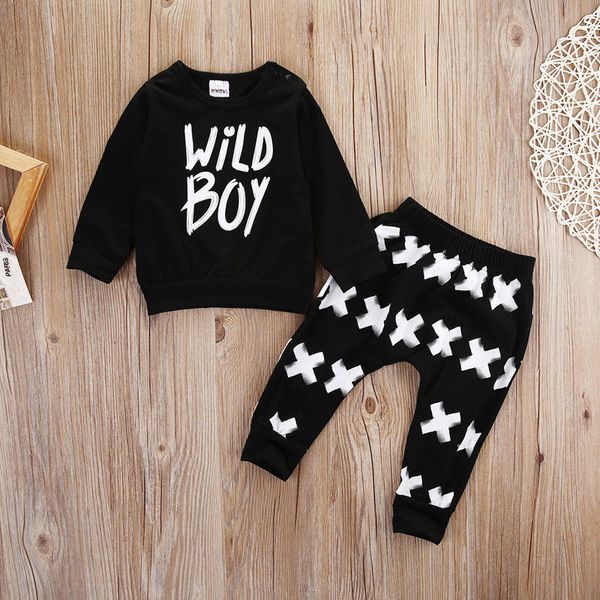 

2018 multitrust autumn baby boy girl clothes letter long sleeve + pants 2pcs casual suit baby clothing set newborn clothing, White