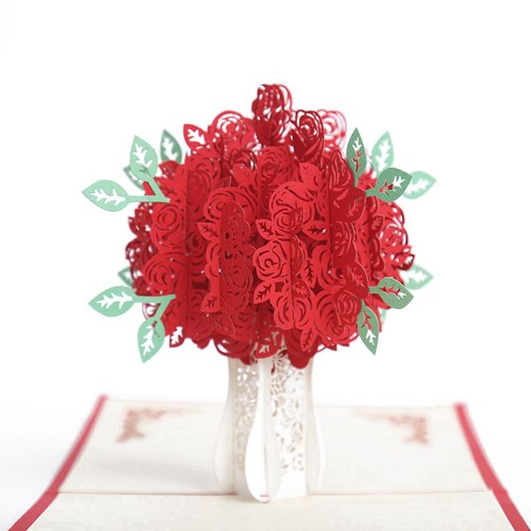 

3d laser cut handmade color print rose flower paper greeting card valentine's day gifts party creative gift