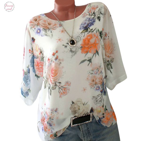 

женщины плюс размер s 5xl блуза сыпучие цветочные печати рассечение шеи пуловер топы женские рубашки топы и блузки camisas mujer новые, White