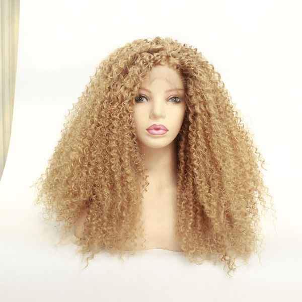 Long Afro Kinky Curly Hair Synthetic Lace Front Wig For Black