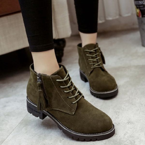 

2019 winter new women's short boots wild comfort plus velvet side zipper straps wear-resistant mid-heel thick women's boots, Black