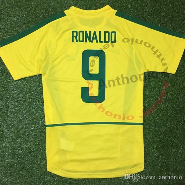 

2002 brasil retro soccer jerseys vintage classic ronaldo 9 rivaldo 10 r.carlos 6 ronaldinho 11 brazilde thailand quality uniforms football s, Black;yellow