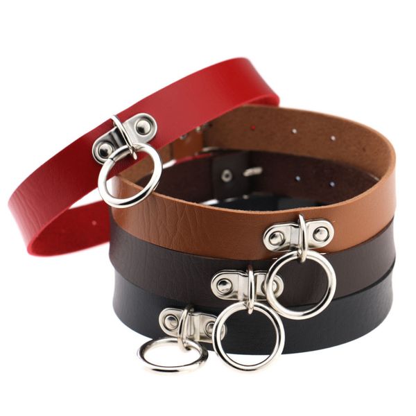 

1pcsfashion cool punk goth rivet choker necklace leather collar round metal pendant anime necklaces for women men, Silver