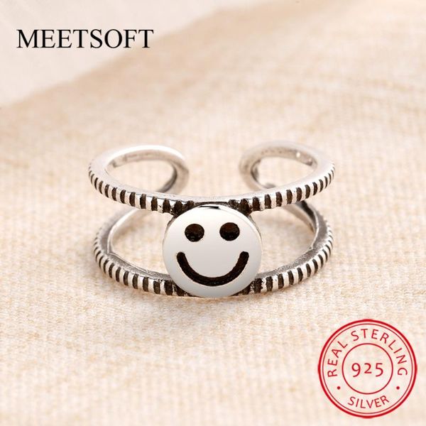 

thai silver ring 925 sterling silver opening ring for women adjustable brtdal set smile jewelry gift, Golden;silver