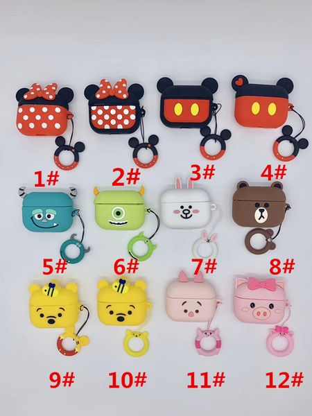 

Cute cartoon bluetooth wirele earphone ca e with ring buckle for apple airpod 3 ilicone charging headphone ca e for airpod pro protect