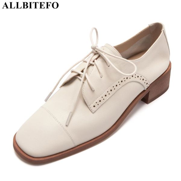

allbitefo soft natural genuine leather women high heel shoes spring square toe fashion leisure women heels ladies high heels, Black