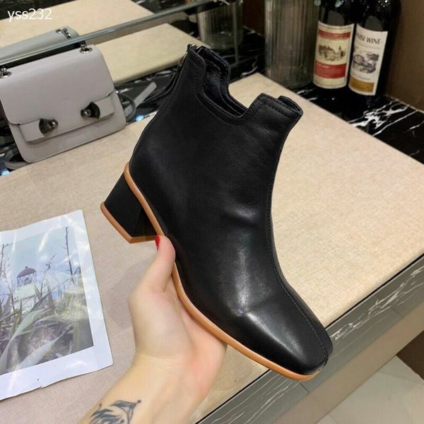 

europe and america women martin boots high-heeled square-toe thick heel short boots and naked boots classic net red autumn single boot, Black