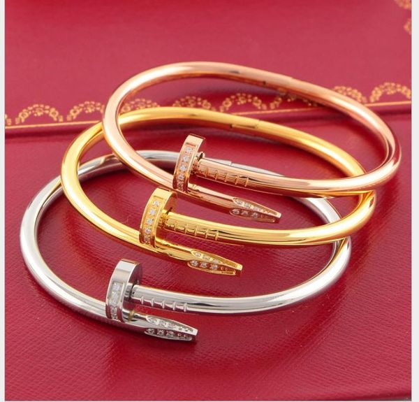

fashion nail bracelet titanium steel 18k rose gold men and women gravure bracelet gift, Golden;silver