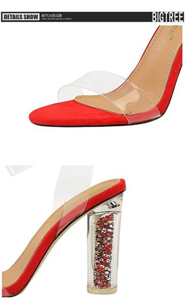 

29-8 fashion nightclub high heels crystal high heels transparent word heel open toe women's shoes sandals, Black