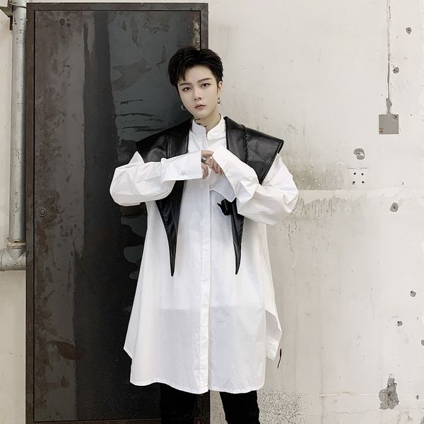 

2020 new concave shape and versatile pu fashionable cape individual trend piece vest male streetwear hip hop fashion loose vest, Black;white
