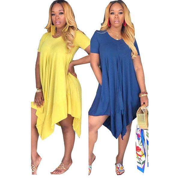 

solid color personalized v-neck irregular big skirt women's dress, Black;gray