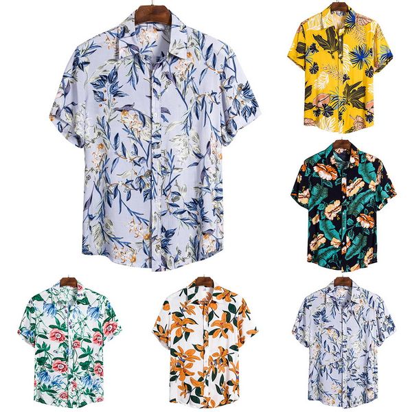 

2020 summer new men shirts men fashion printed short-sleeve shirts en hawaiian casual wild classic one button, White;black