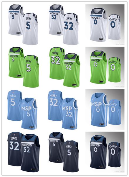 

men women youth minnesota timberwolves d'angelo 0 russell 5 gorgui dieng karl-anthony 32 towns basketball jersey, Black;red